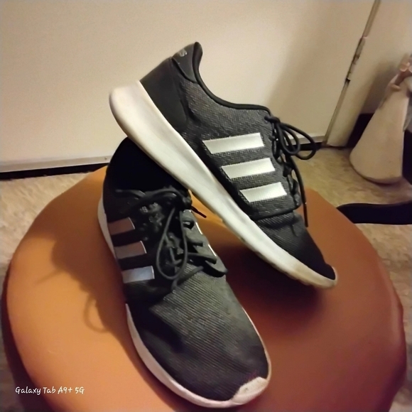 Adidas Women's Black/Silver Cloudfoam Black Laced Athletic Sneakers - Picture 2 of 8